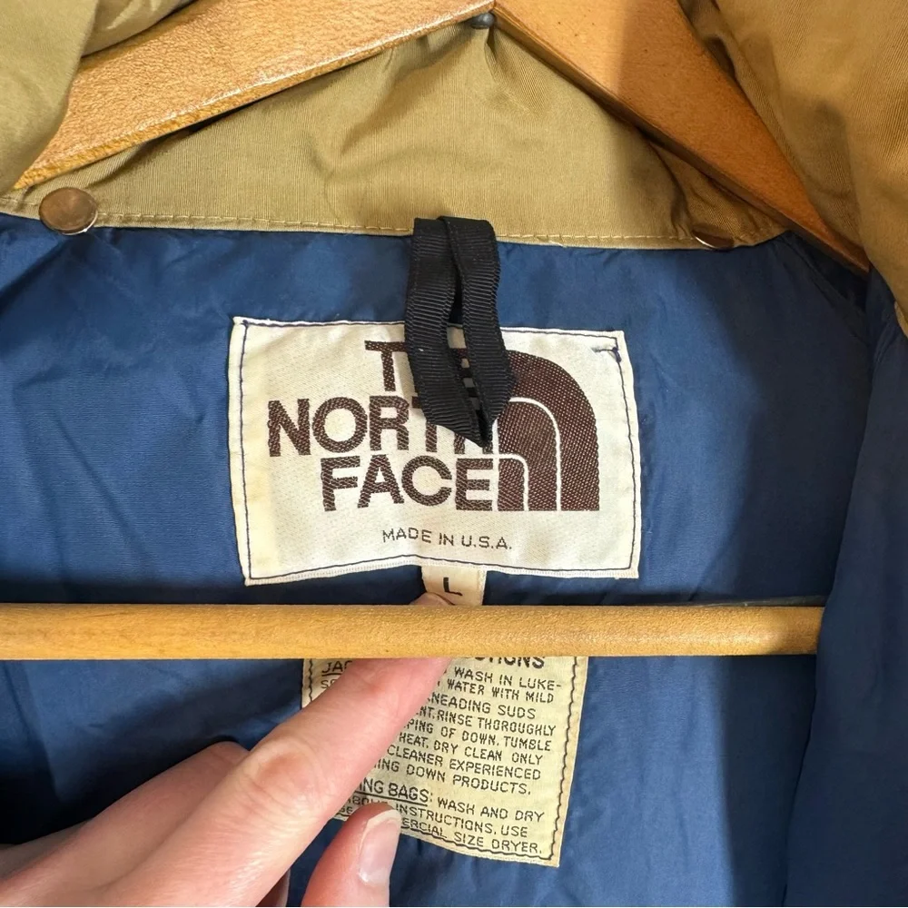 Vintage The North Face brown tag down filled puffer coat jacket Khaki 80’s Large